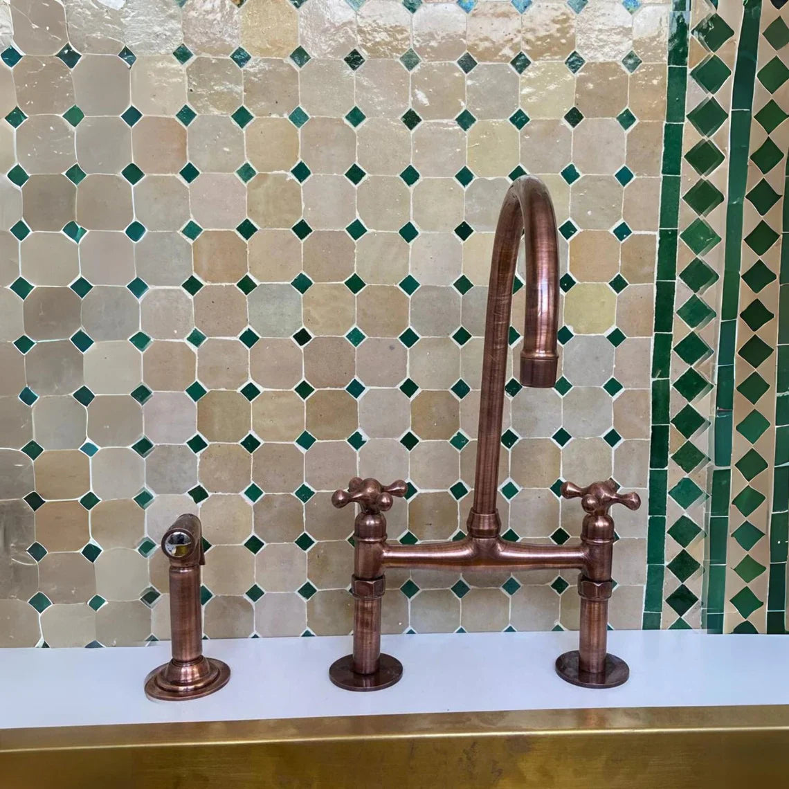 Aged Copper Bridge Faucet, Vintage Kitchen Sink Faucet, Aged Copper Tap