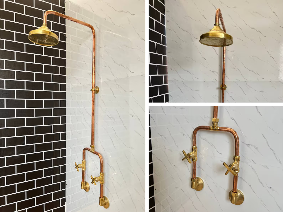 Copper Outdoor Shower ,Exposed Wall Mounted Copper Shower System ,Industrial design Shower