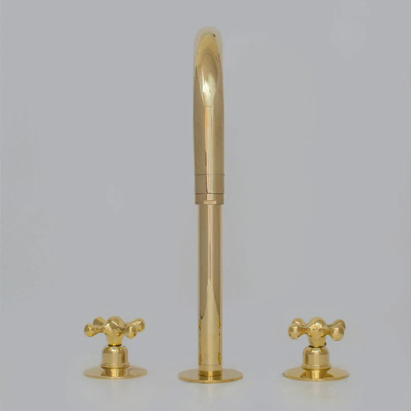 Widespread 3 Holes Solid Brass Faucet, Antique Brass Kitchen Deck Mounted Faucet