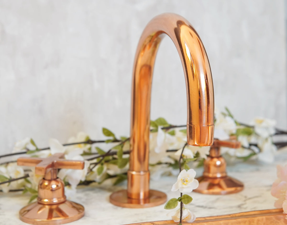 Copper Widespread 3 holes Deck mounted Faucet - Vanity Sink Bathroom Tap