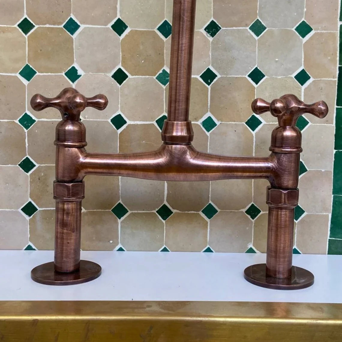 Aged Copper Bridge Faucet, Vintage Kitchen Sink Faucet, Aged Copper Tap