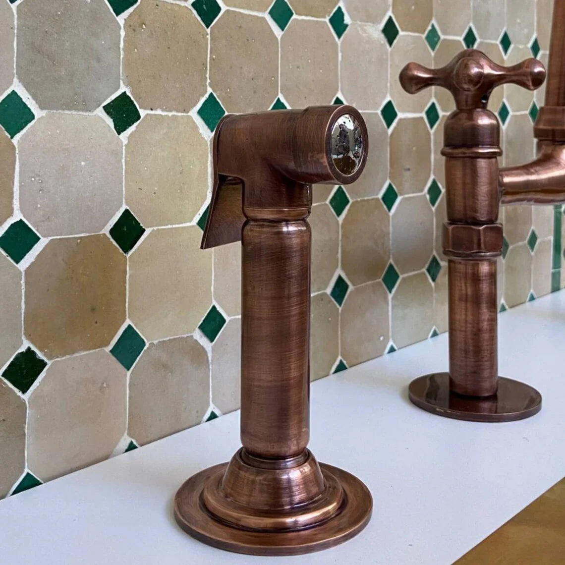 Aged Copper Bridge Faucet, Vintage Kitchen Sink Faucet, Aged Copper Tap