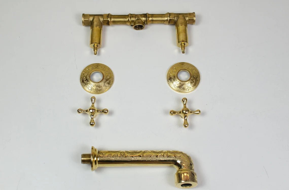 Brass Bathroom Faucet, Antique Brass Wall Mount Faucet