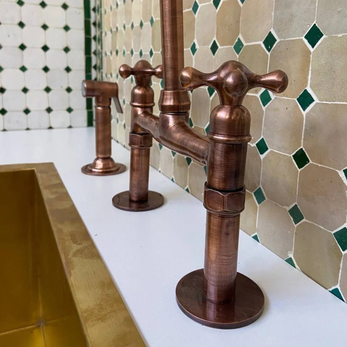Aged Copper Bridge Faucet, Vintage Kitchen Sink Faucet, Aged Copper Tap - handcrafted luxury Kitchen Faucets for kitchen and bathroom interiors by Brooklyn Brass