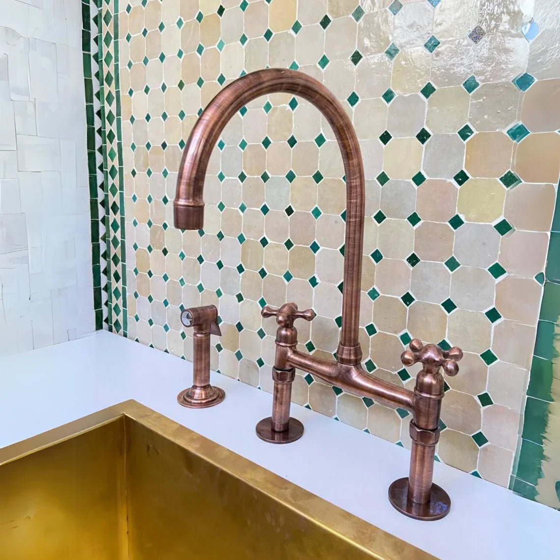 Aged Copper Bridge Faucet, Vintage Kitchen Sink Faucet, Aged Copper Tap - handcrafted luxury Kitchen Faucets for kitchen and bathroom interiors by Brooklyn Brass