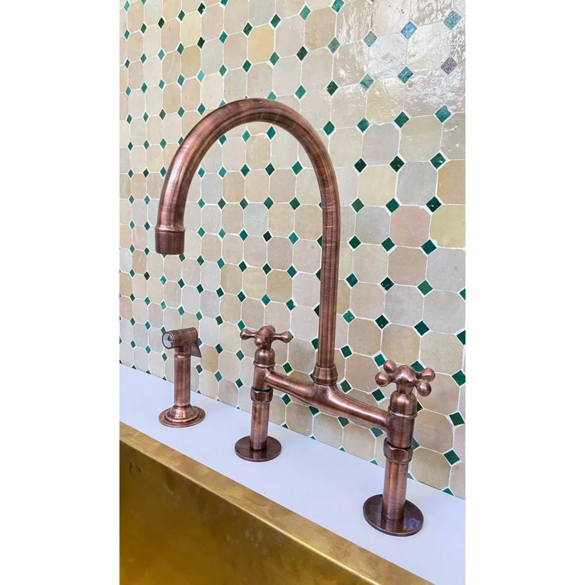Aged Copper Bridge Faucet, Vintage Kitchen Sink Faucet, Aged Copper Tap - handcrafted luxury Kitchen Faucets for kitchen and bathroom interiors by Brooklyn Brass