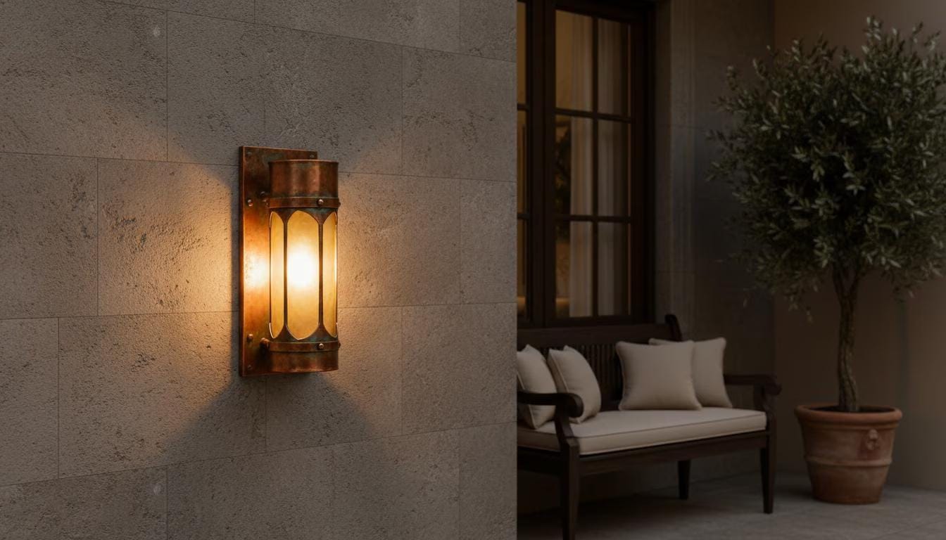 Aged Copper Wall Lantern – Farmhouse Outdoor Porch Sconce - handcrafted luxury for kitchen and bathroom interiors by Brooklyn Brass