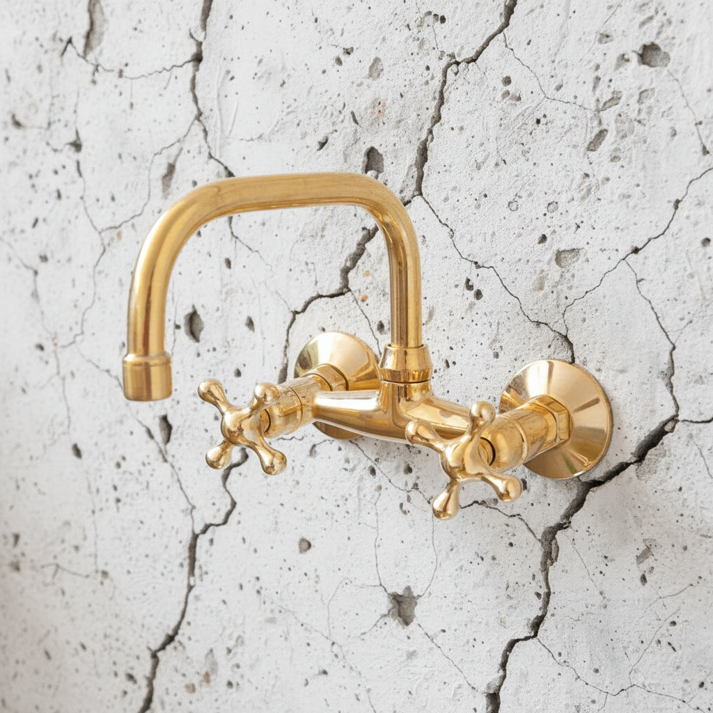 Antique Brass Bathroom Faucet - Wall Mount Faucet - handcrafted luxury Bathroom Faucets for kitchen and bathroom interiors by Brooklyn Brass