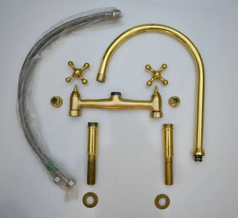 Antique Brass Bridge Kitchen Faucet With Curved Legs - Brass Kitchen Tap - handcrafted luxury Kitchen Faucets for kitchen and bathroom interiors by Brooklyn Brass