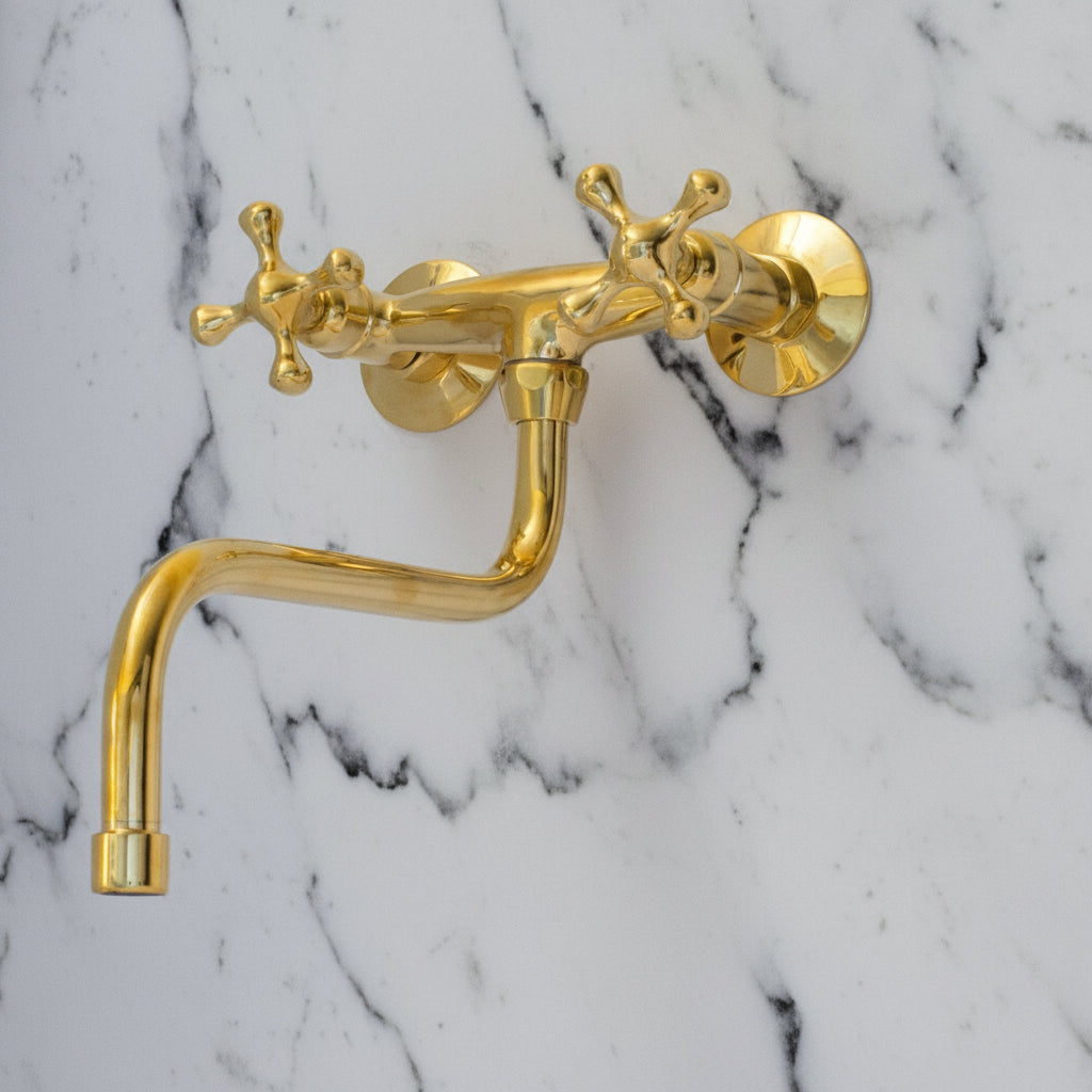 Antique Brass Kitchen Faucet - Wall Kitchen Faucet - handcrafted luxury Kitchen Faucets for kitchen and bathroom interiors by Brooklyn Brass