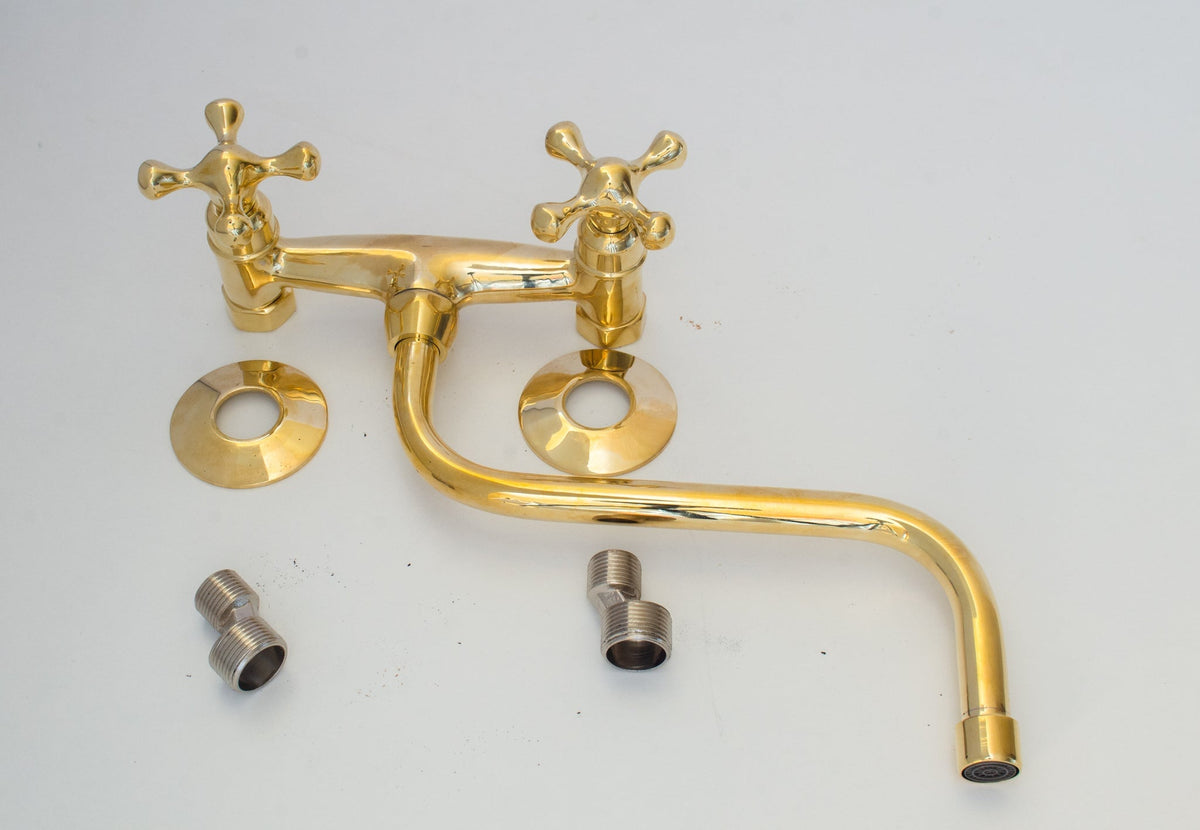Antique Brass Kitchen Faucet - Wall Kitchen Faucet - handcrafted luxury Kitchen Faucets for kitchen and bathroom interiors by Brooklyn Brass
