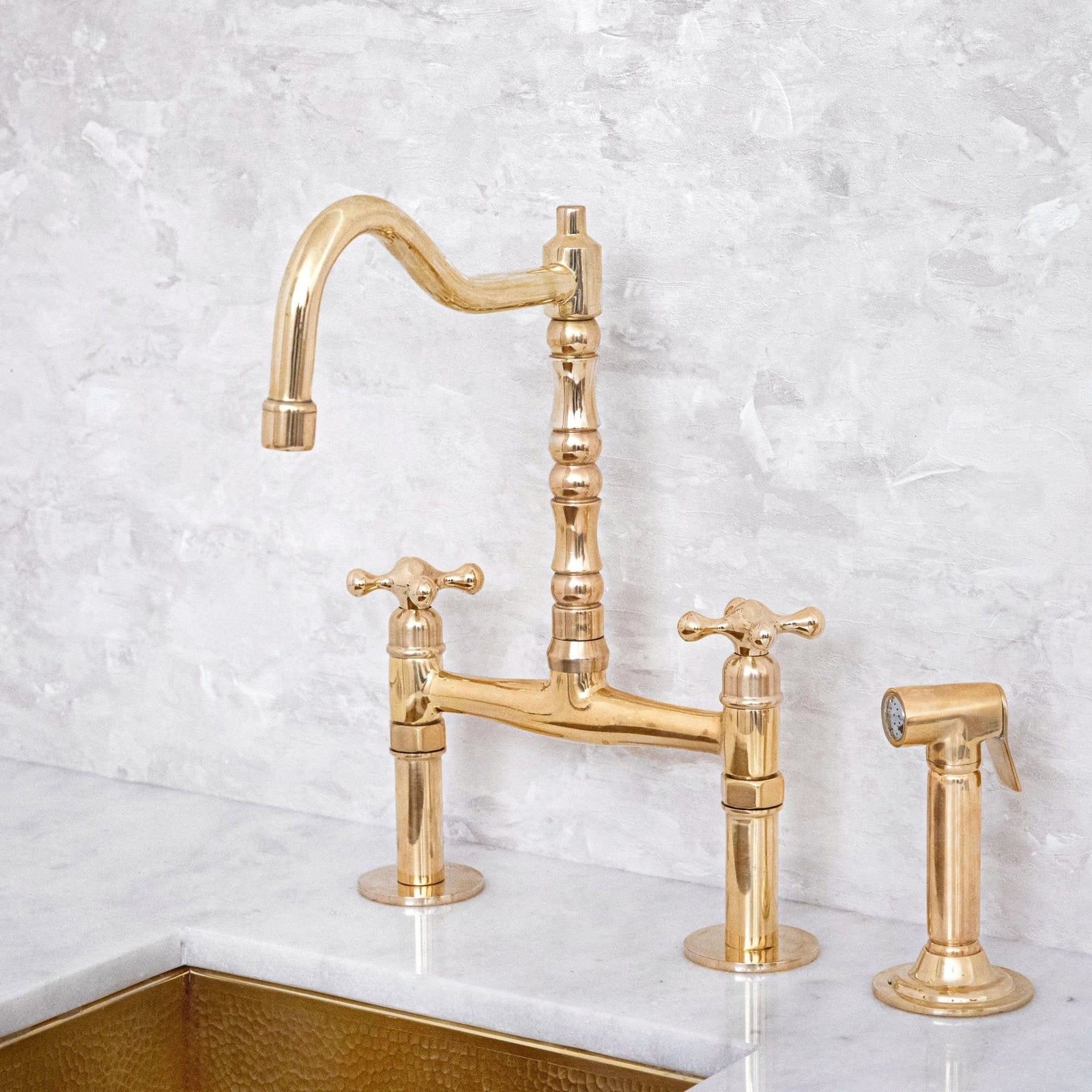 Antique Solid Brass Bridge Faucet, Vintage Kitchen Sink Tap - handcrafted luxury Kitchen Faucets for kitchen and bathroom interiors by Brooklyn Brass