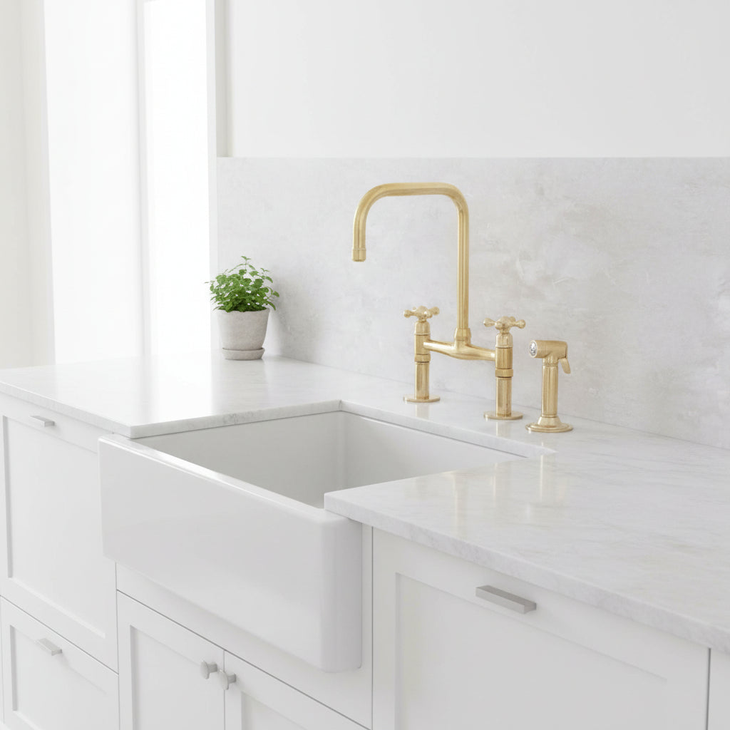 Antique Solid Brass Kitchen Bridge Faucet, Brass Kitchen Tap - handcrafted luxury Kitchen Faucets for kitchen and bathroom interiors by Brooklyn Brass