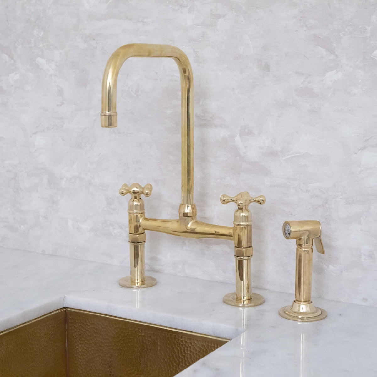 Antique Solid Brass Kitchen Bridge Faucet, Brass Kitchen Tap - handcrafted luxury Kitchen Faucets for kitchen and bathroom interiors by Brooklyn Brass