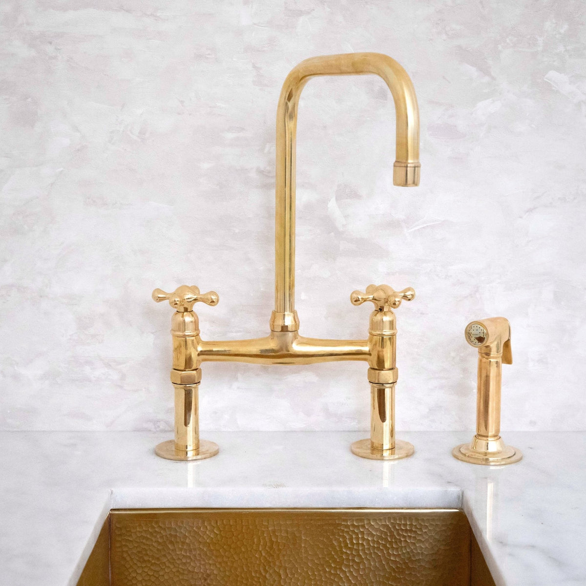 Antique Solid Brass Kitchen Bridge Faucet, Brass Kitchen Tap - handcrafted luxury Kitchen Faucets for kitchen and bathroom interiors by Brooklyn Brass