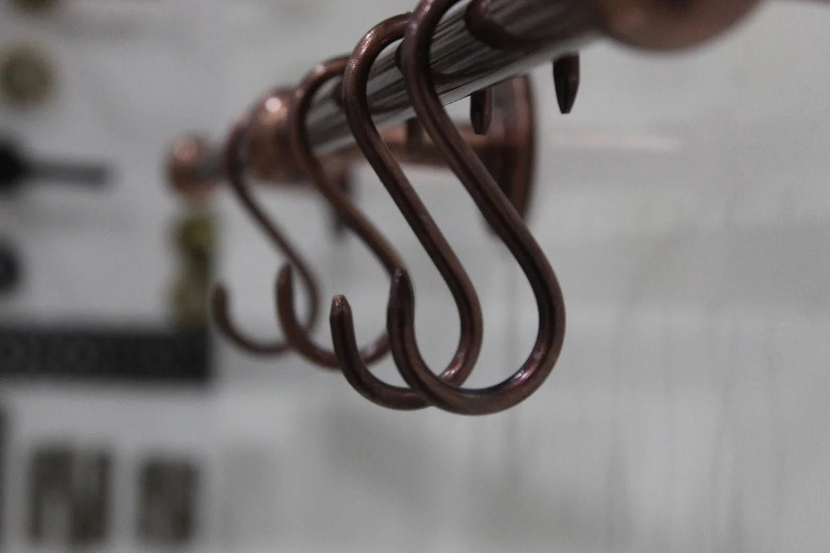 Handmade Vintage Copper Pot Rack, Rustic Wall Mount Kitchen Organizer - handcrafted luxury Hardware and Drains for kitchen and bathroom interiors by Brooklyn Brass