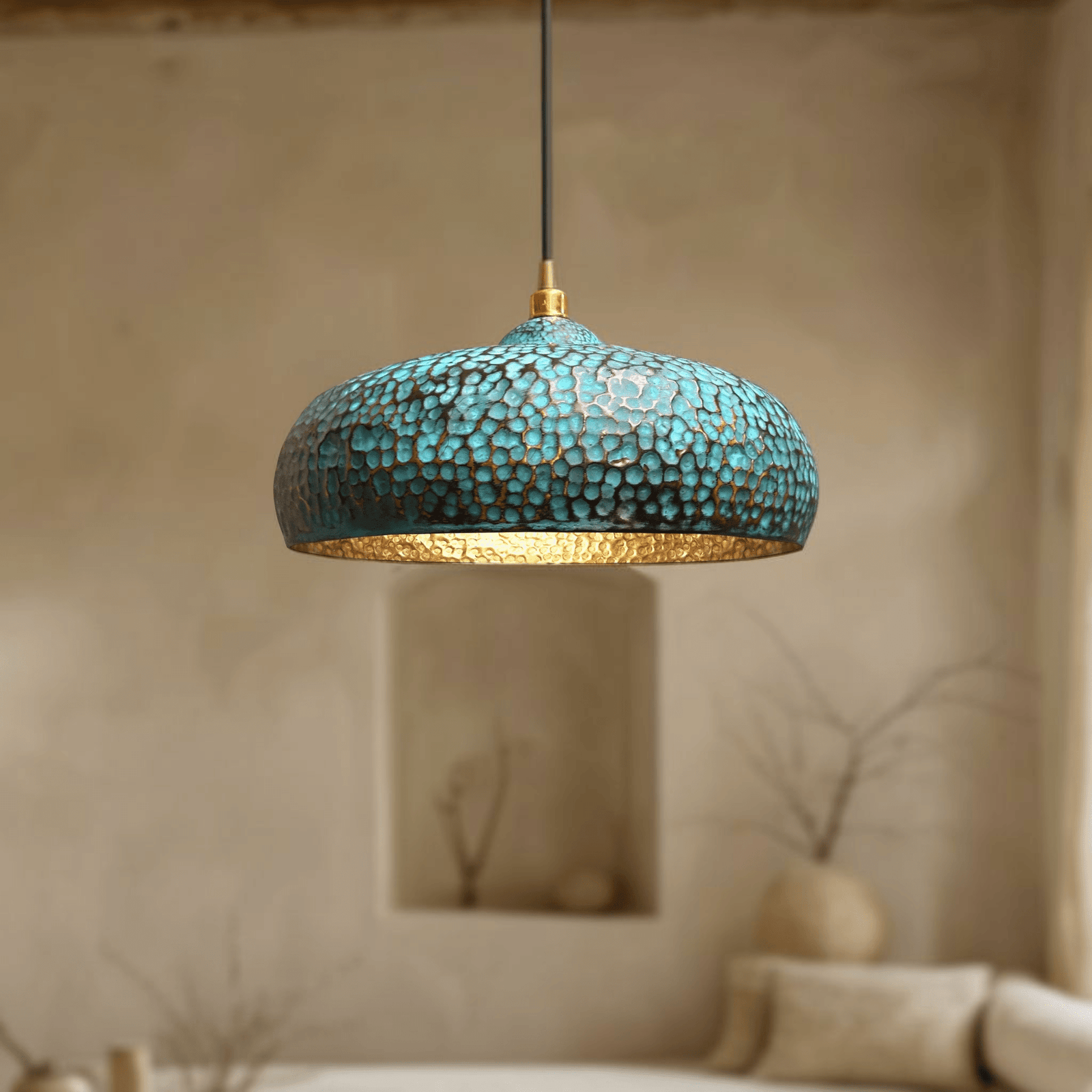 Blue Patina Brass Pendant Lights – Handcrafted Oxidized Dome Fixtures for Kitchen Islands - handcrafted luxury for kitchen and bathroom interiors by Brooklyn Brass