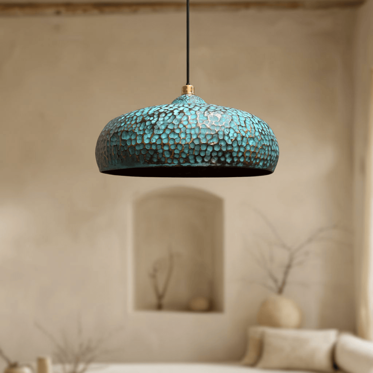Blue Patina Brass Pendant Lights – Handcrafted Oxidized Dome Fixtures for Kitchen Islands - handcrafted luxury for kitchen and bathroom interiors by Brooklyn Brass