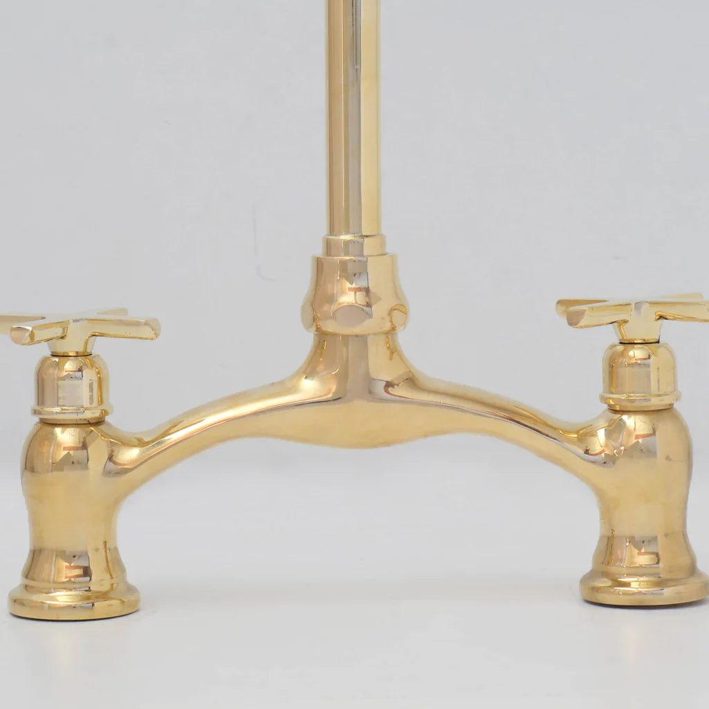 Brass Antique Bridge Kitchen Faucet, V Shaped Unlacquered Brass Tap - handcrafted luxury Kitchen Faucets for kitchen and bathroom interiors by Brooklyn Brass
