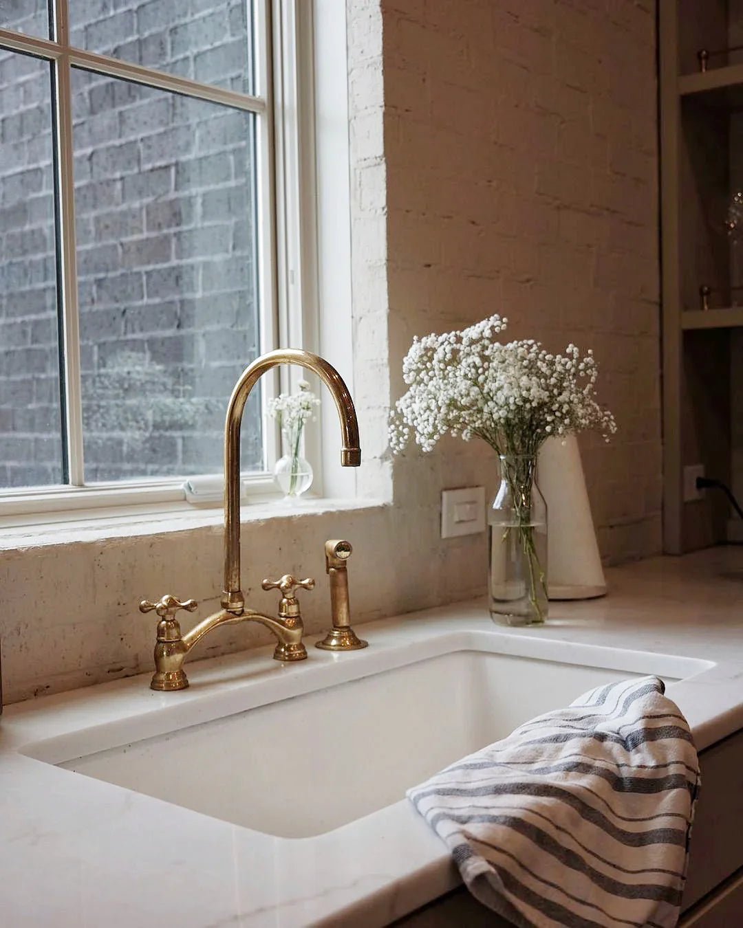Brass Antique Bridge Kitchen Faucet, V Shaped Unlacquered Brass Tap - handcrafted luxury Kitchen Faucets for kitchen and bathroom interiors by Brooklyn Brass