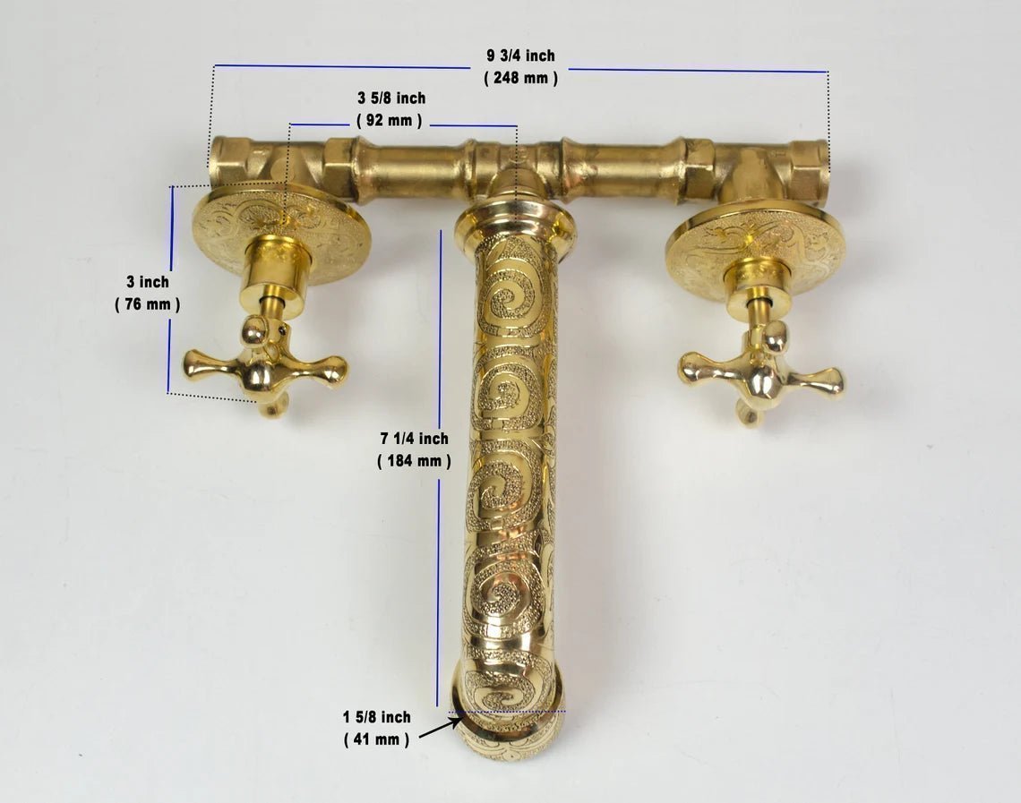 Brass Bathroom Faucet, Antique Brass Wall Mount Faucet - handcrafted luxury Bathroom Faucets for kitchen and bathroom interiors by Brooklyn Brass