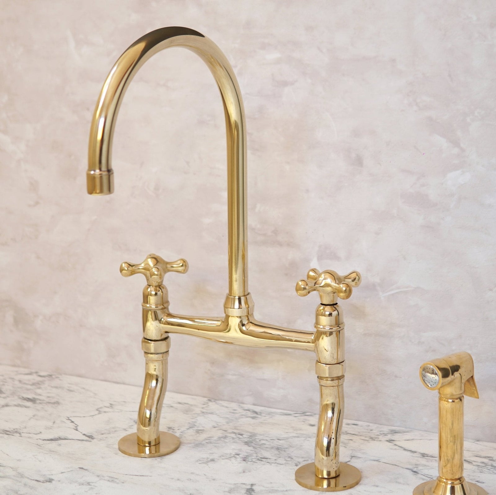 Brass Bridge Kitchen Faucet With Curved Legs - handcrafted luxury Kitchen Faucets for kitchen and bathroom interiors by Brooklyn Brass