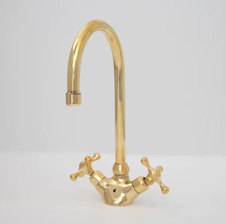 Brass Single Hole Bathroom Faucet, Antique Brass Gooseneck Bathroom Faucet - handcrafted luxury Bathroom Faucets for kitchen and bathroom interiors by Brooklyn Brass