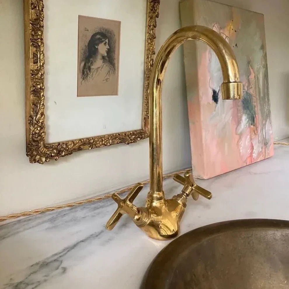 Brass Single Hole Bathroom Faucet, Antique Brass Gooseneck Bathroom Faucet - handcrafted luxury Bathroom Faucets for kitchen and bathroom interiors by Brooklyn Brass