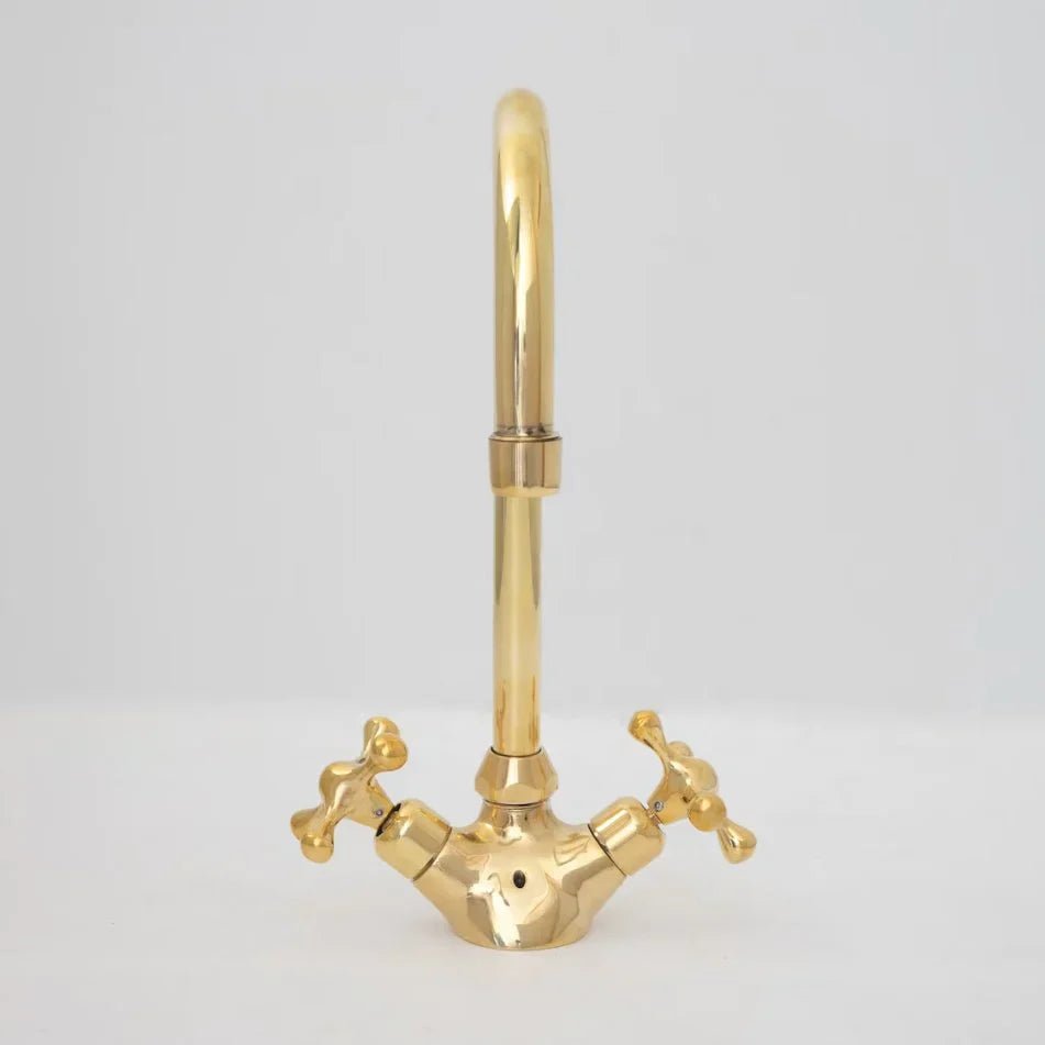 Brass Single Hole Bathroom Faucet, Antique Brass Gooseneck Bathroom Faucet - handcrafted luxury Bathroom Faucets for kitchen and bathroom interiors by Brooklyn Brass