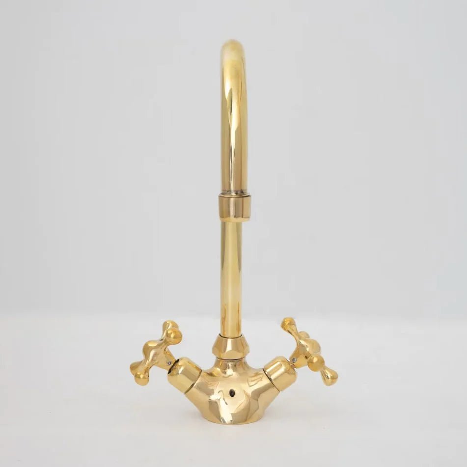 Brass Single Hole Bathroom Faucet, Antique Brass Gooseneck Bathroom Faucet - handcrafted luxury Bathroom Faucets for kitchen and bathroom interiors by Brooklyn Brass