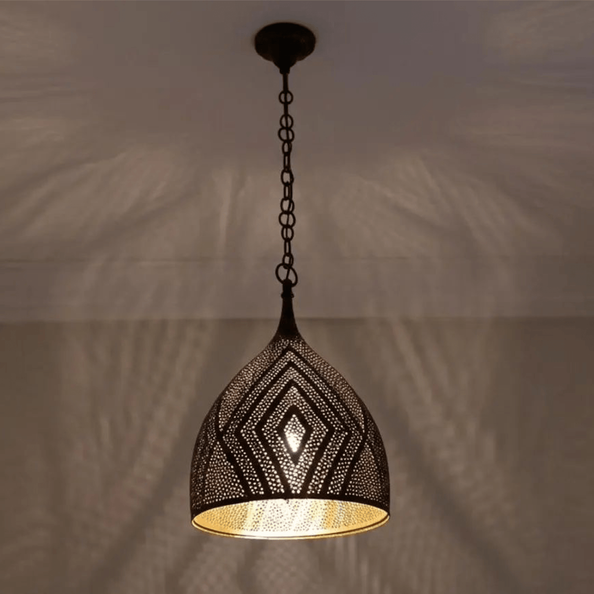 Brass Teardrop Pendant Light – Pierced Moroccan - Style Ceiling Lamp - handcrafted luxury for kitchen and bathroom interiors by Brooklyn Brass