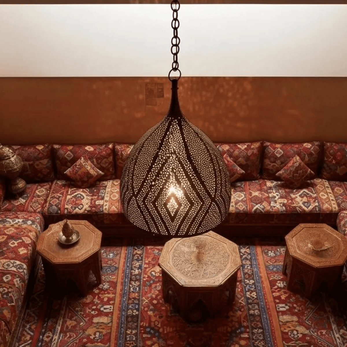 Brass Teardrop Pendant Light – Pierced Moroccan - Style Ceiling Lamp - handcrafted luxury for kitchen and bathroom interiors by Brooklyn Brass