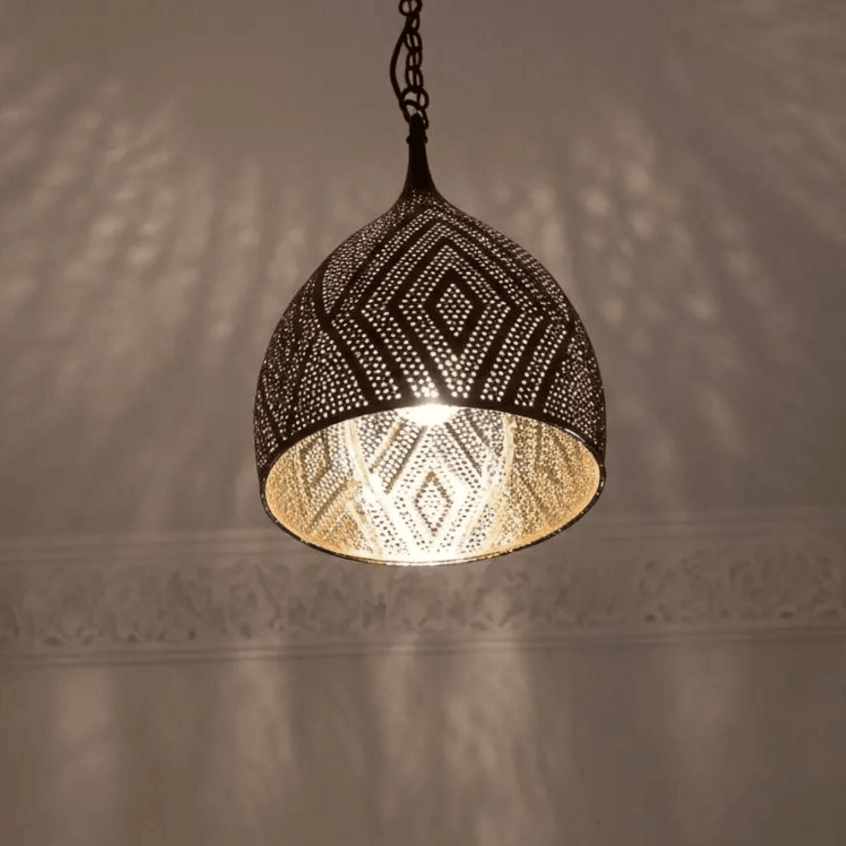 Brass Teardrop Pendant Light – Pierced Moroccan - Style Ceiling Lamp - handcrafted luxury for kitchen and bathroom interiors by Brooklyn Brass