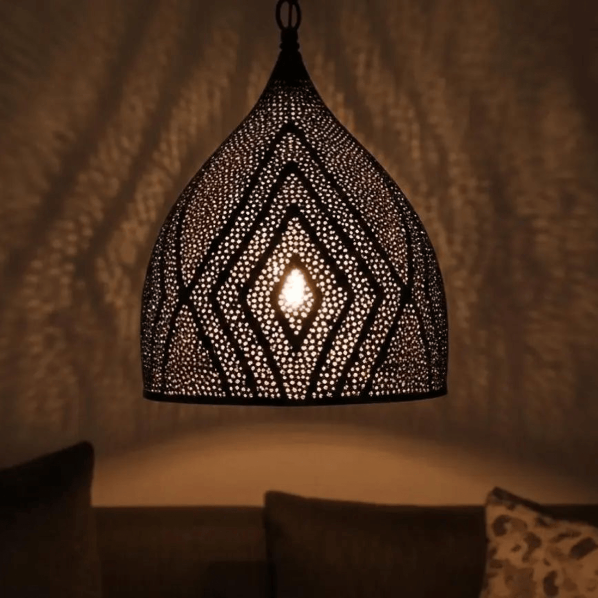 Brass Teardrop Pendant Light – Pierced Moroccan - Style Ceiling Lamp - handcrafted luxury for kitchen and bathroom interiors by Brooklyn Brass