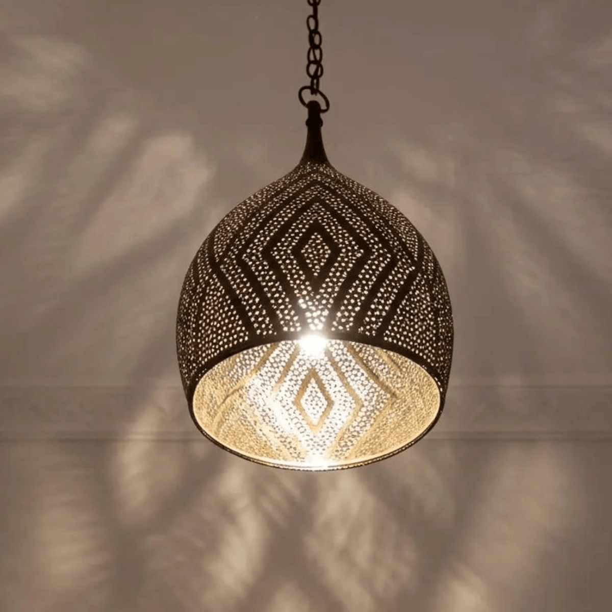 Brass Teardrop Pendant Light – Pierced Moroccan - Style Ceiling Lamp - handcrafted luxury for kitchen and bathroom interiors by Brooklyn Brass
