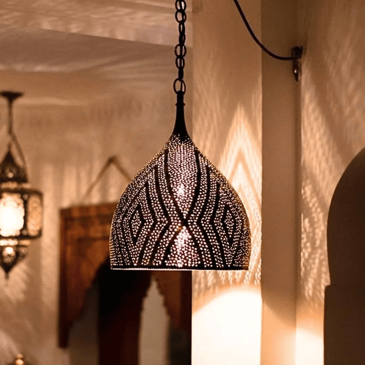 Brass Teardrop Pendant Light – Pierced Moroccan - Style Ceiling Lamp - handcrafted luxury for kitchen and bathroom interiors by Brooklyn Brass