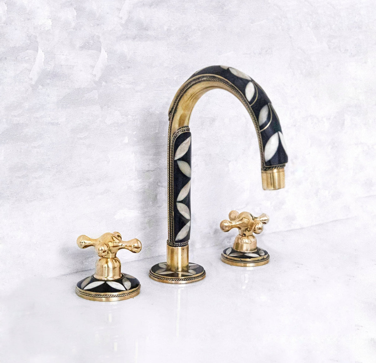 Brass & Wood Widespread 3 Holes Bathroom Faucet - Brass Bath Tap - handcrafted luxury Bathroom Faucets for kitchen and bathroom interiors by Brooklyn Brass