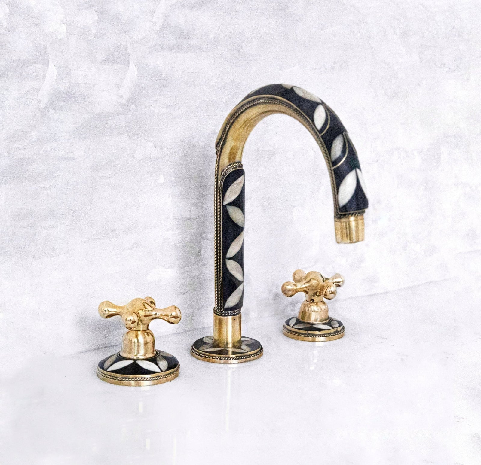 Brass & Wood Widespread 3 Holes Bathroom Faucet - Brass Bath Tap - handcrafted luxury Bathroom Faucets for kitchen and bathroom interiors by Brooklyn Brass