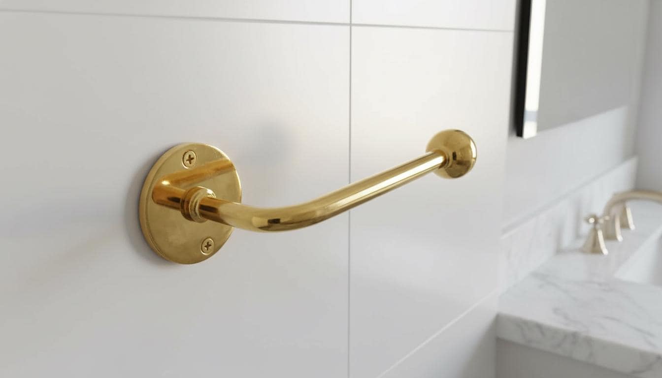 Brushed Gold Brass Grab Bar, Luxury Wall Mounted Shower Support Rail - handcrafted luxury for kitchen and bathroom interiors by Brooklyn Brass
