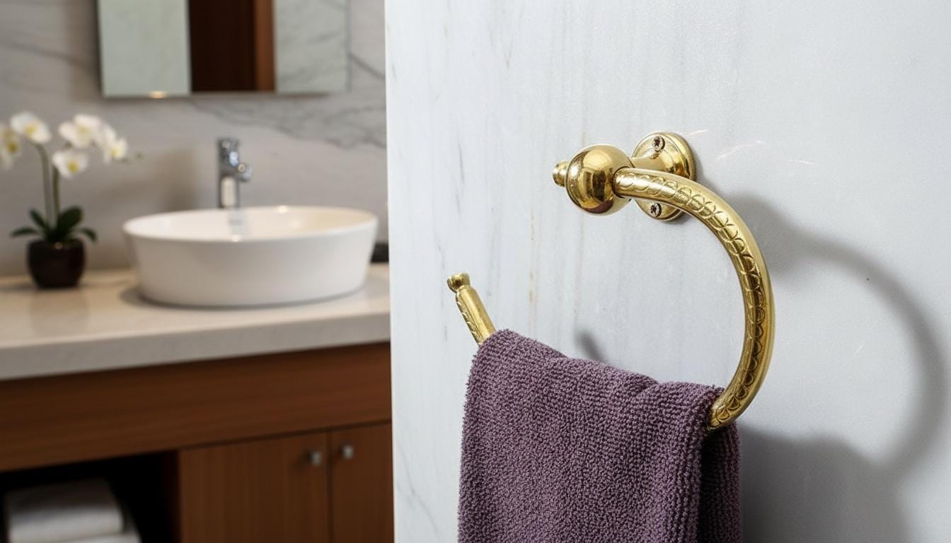 Brushed Gold Solid Brass Towel Ring – Handmade U - Shaped Bathroom Holder - handcrafted luxury for kitchen and bathroom interiors by Brooklyn Brass