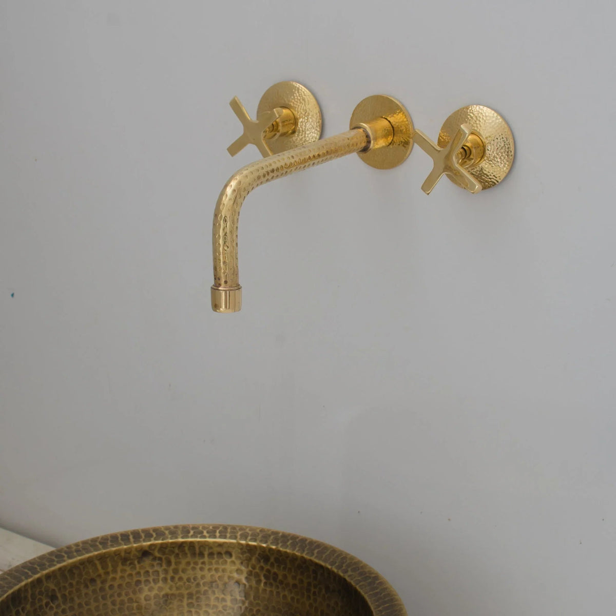 Built In Brass Bathroom Faucet - Hammered Wall Sink Faucet - handcrafted luxury Bathroom Faucets for kitchen and bathroom interiors by Brooklyn Brass