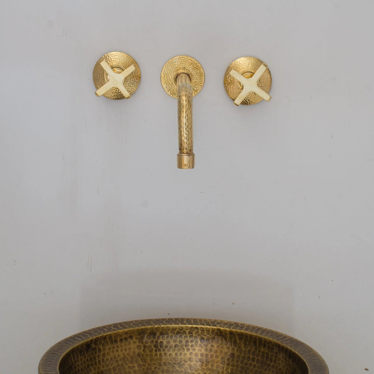 Built In Brass Bathroom Faucet - Hammered Wall Sink Faucet - handcrafted luxury Bathroom Faucets for kitchen and bathroom interiors by Brooklyn Brass