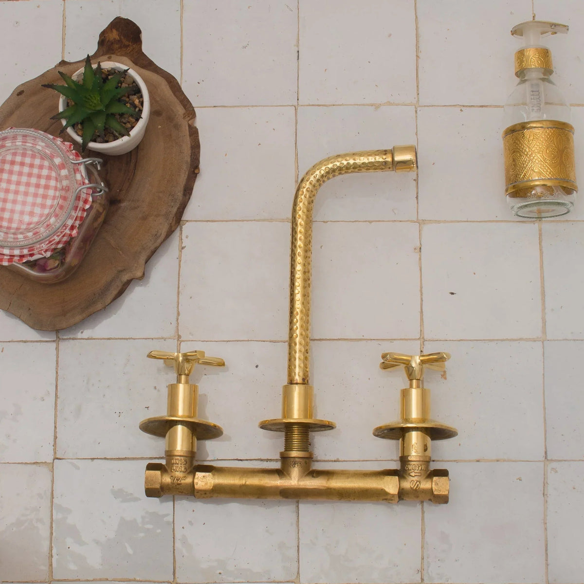 Built In Brass Bathroom Faucet - Hammered Wall Sink Faucet - handcrafted luxury Bathroom Faucets for kitchen and bathroom interiors by Brooklyn Brass