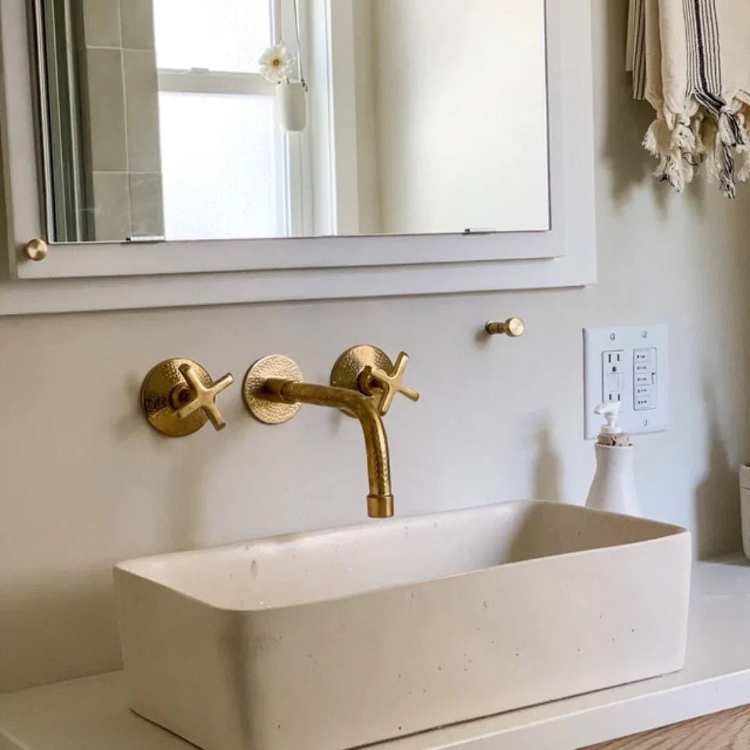 Built In Brass Bathroom Faucet - Hammered Wall Sink Faucet - handcrafted luxury Bathroom Faucets for kitchen and bathroom interiors by Brooklyn Brass