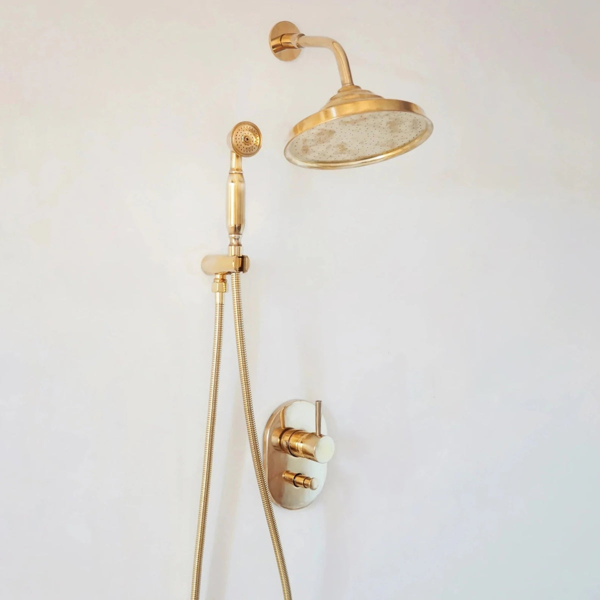 Built in Brass Shower System, Antique Brass Shower Fixtures - handcrafted luxury Showers for kitchen and bathroom interiors by Brooklyn Brass