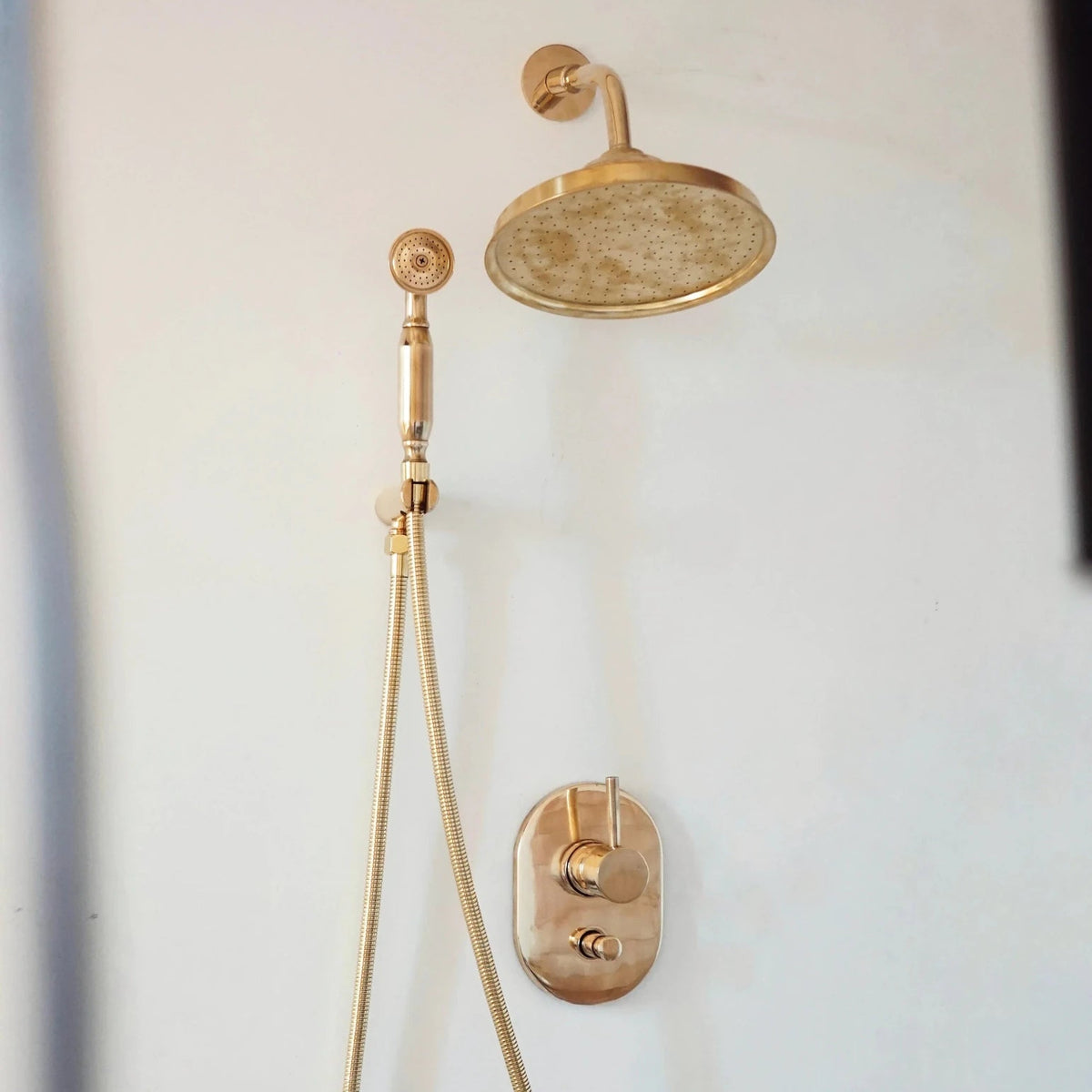 Built in Brass Shower System, Antique Brass Shower Fixtures - handcrafted luxury Showers for kitchen and bathroom interiors by Brooklyn Brass