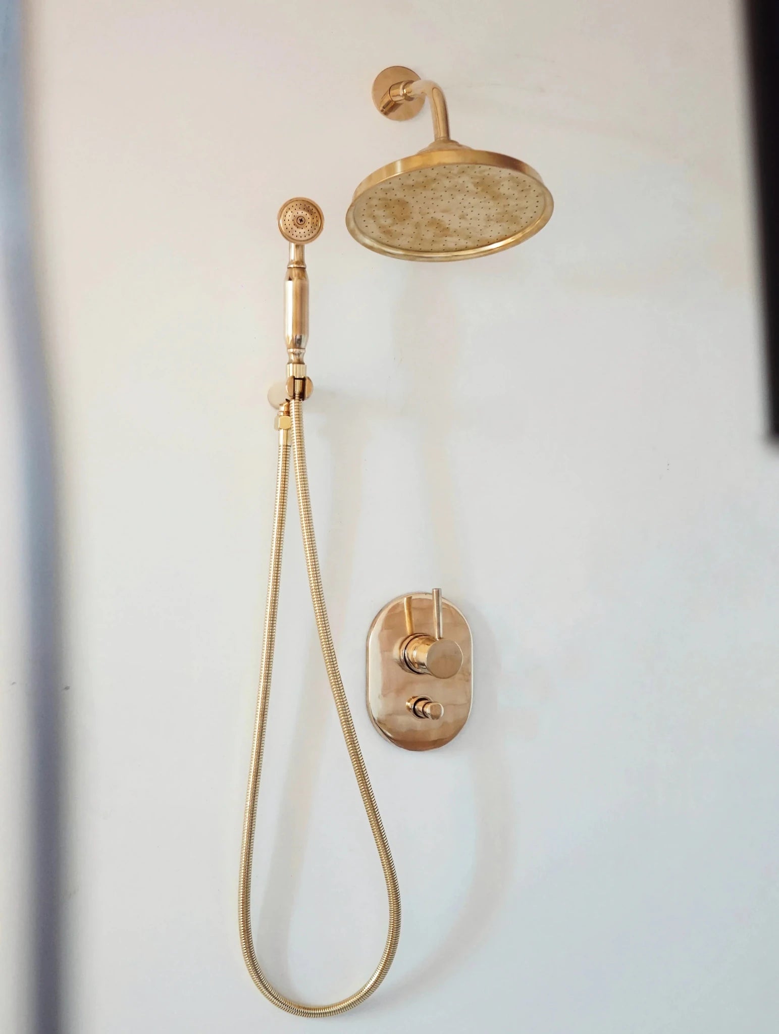 Built in Brass Shower System, Antique Brass Shower Fixtures - handcrafted luxury Showers for kitchen and bathroom interiors by Brooklyn Brass