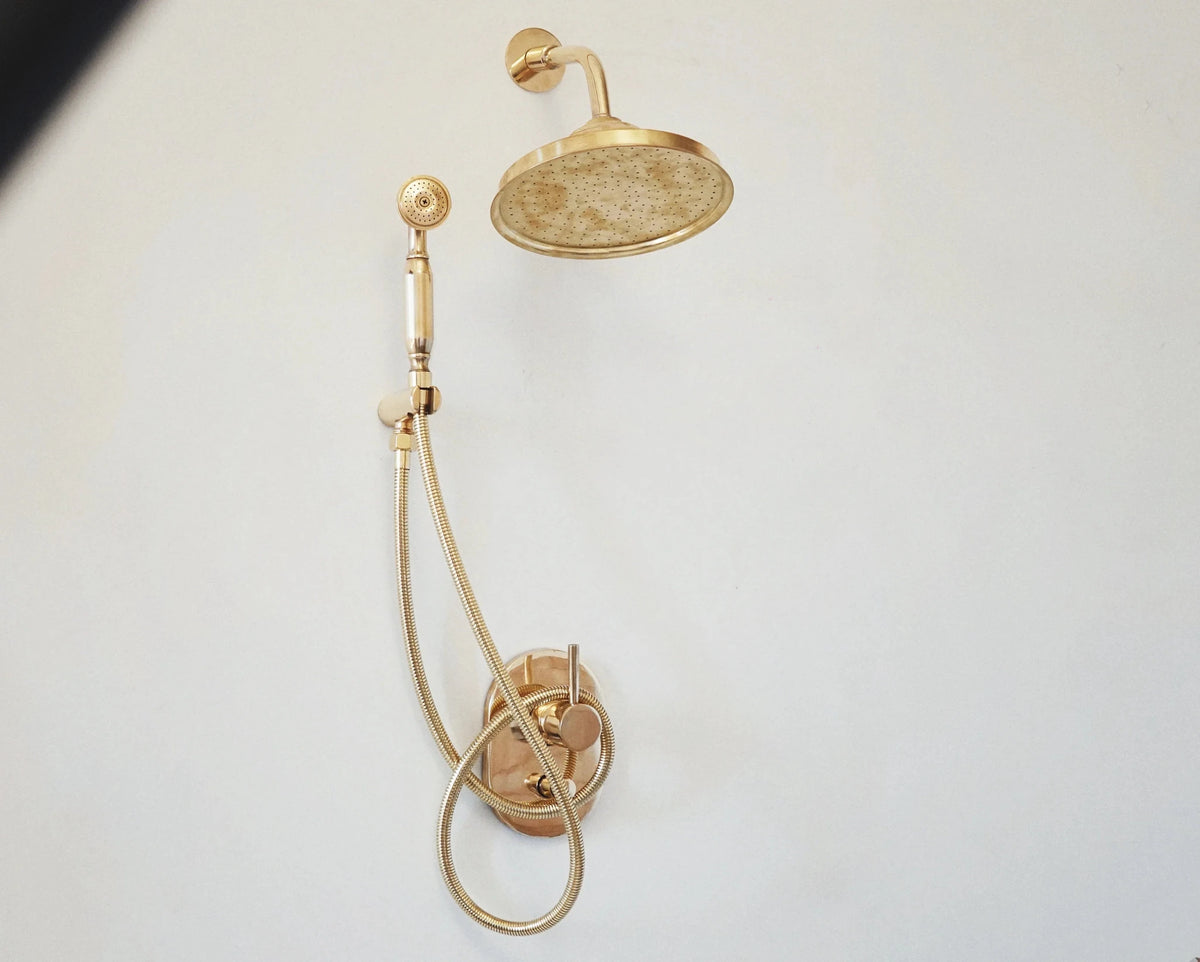 Built in Brass Shower System, Antique Brass Shower Fixtures - handcrafted luxury Showers for kitchen and bathroom interiors by Brooklyn Brass