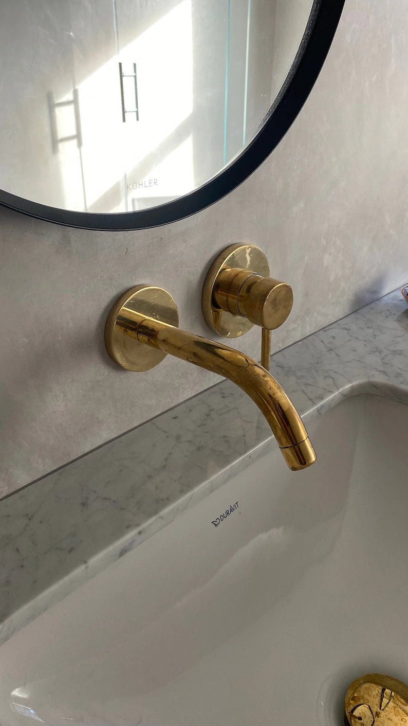 Built In Wall Mount Brass Bathroom Faucet Vanity Sink Faucet Vintage Brass Fixture - handcrafted luxury Bathroom Faucets for kitchen and bathroom interiors by Brooklyn Brass