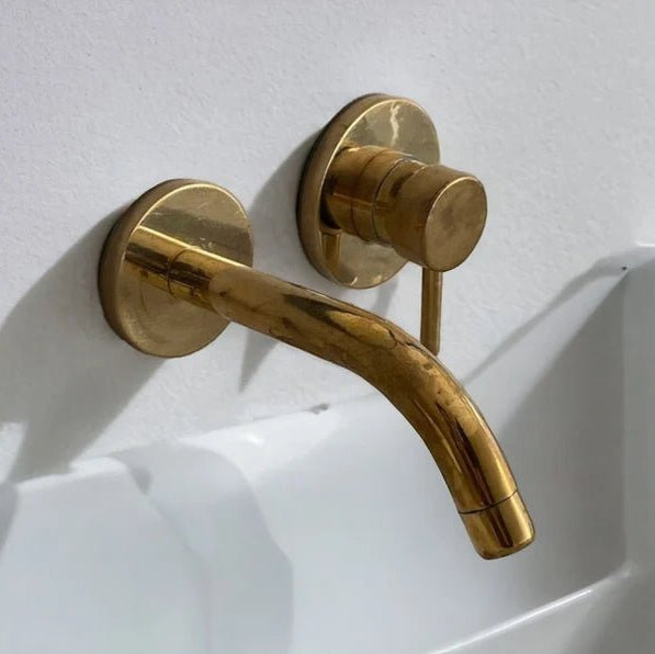 Built In Wall Mount Brass Bathroom Faucet Vanity Sink Faucet Vintage Brass Fixture - handcrafted luxury Bathroom Faucets for kitchen and bathroom interiors by Brooklyn Brass